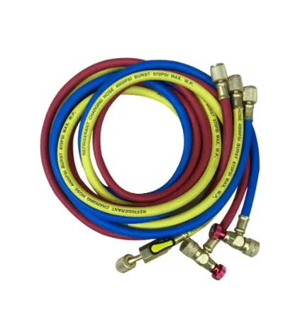 [TF-FRJB180-AV516] TF-FRJB180-AV516 Flexibles de charge 180 cm (x3) avec vannes de sécurité sur prise Schrader