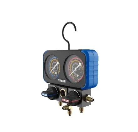 [TF-VRM2-A-0501] TF-VRM2-A-0501 Manomètre 2 voies en coffret classe 1.0 (R22, R134a, R407C & R404A) avec 3 flexibles 1,5 m