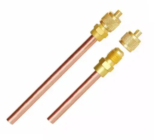 [TF-SU04] TF-SU04 Vanne d'accès Schrader 1/4" avec embout-bouchon sur tube 1/4" - 100 mm  (vendu par lot de 5x)